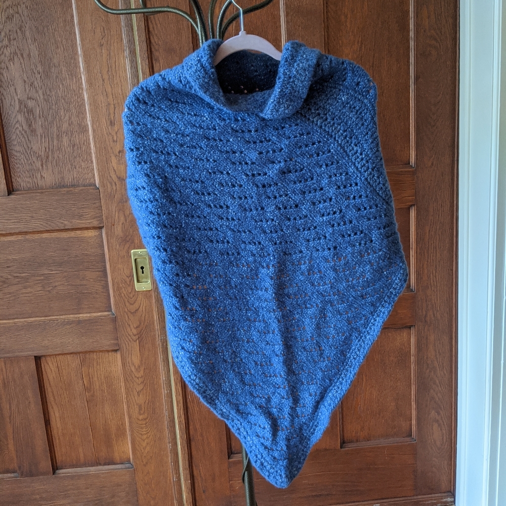 Handmade Blue Crochet Knit Poncho Shrug - Picture 4 of 7